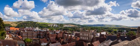 Photo for A view over the rooftops of Lewes from the top of Lewes Castle looking across to the Downs with Alling Down on the left hand side, Mount Caburn andl and stretching as far as Firle Beacon in the distance. - Royalty Free Image
