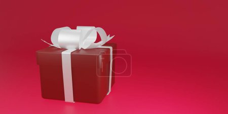 red gift box on red background illustration 3d render 