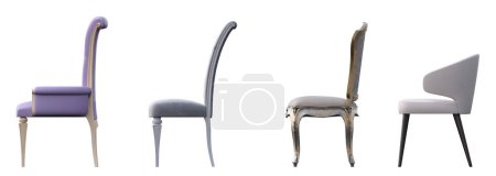 Téléchargez les photos : Ensemble de chaises isolées sur fond blanc, vue latérale - en image libre de droit
