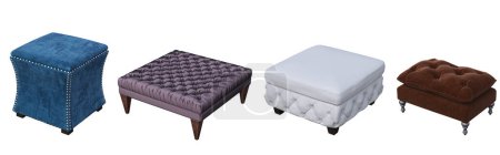 Foto de Pufs suaves aislados sobre fondo blanco, muebles de interior, ilustración 3D, renderizado cg - Imagen libre de derechos