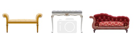 Foto de Conjunto de pufs suaves aislados sobre fondo blanco, muebles de interior, ilustración 3D - Imagen libre de derechos