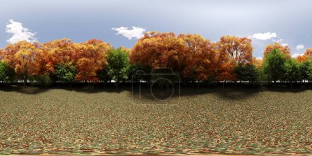 Téléchargez les photos : Panorama à 360 degrés de la forêt, prairie au milieu des arbres, VR, illustration 3D, rendu cg - en image libre de droit