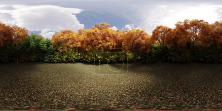 Foto de Panorama de 360 grados del bosque, prado en medio de los árboles, VR, ilustración 3D, cg render - Imagen libre de derechos
