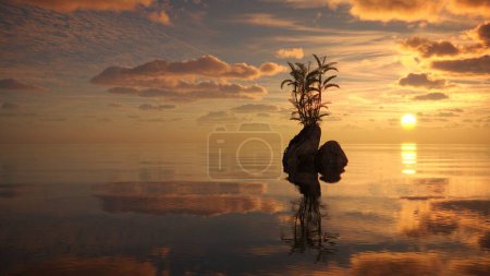 Photo for Palm tree on an island in the middle of a lake. beautiful landscape, 3D illustration, cg render - Royalty Free Image