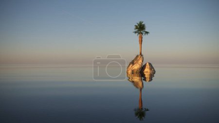 Photo for Palm tree on an island in the middle of a lake. beautiful landscape, 3D illustration, cg render - Royalty Free Image