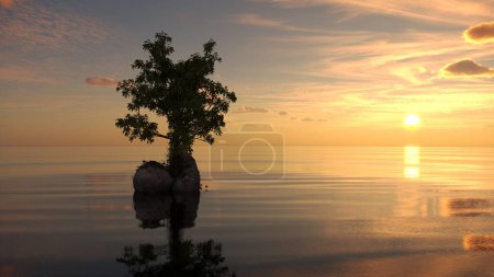 Photo for Tree on an island in the middle of a lake. beautiful landscape, 3D illustration, cg render - Royalty Free Image