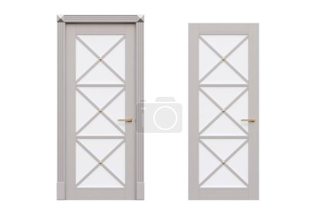 Foto de Puertas interiores aisladas sobre fondo blanco, muebles de interior, ilustración 3D, cg render - Imagen libre de derechos