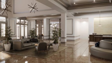 Photo for Large interior of the lobby in the hotel, 3D illustration, cg render - Royalty Free Image