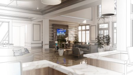 Photo for Large interior of the lobby in the hotel, 3D illustration, cg render - Royalty Free Image