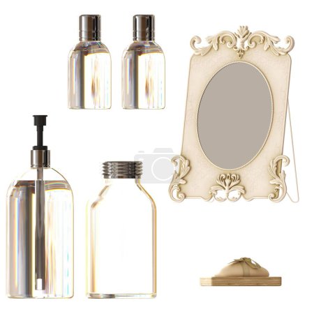 Foto de Bathroom accessories isolated on white background, bidet, 3D illustration, cg render - Imagen libre de derechos
