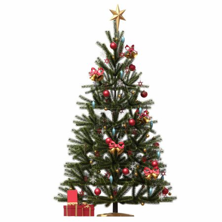 Photo for Christmas tree with decorations, isolated on white background, 3D illustration, cg render - Royalty Free Image