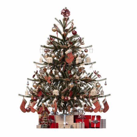 Photo for Christmas tree with decorations, isolated on white background, 3D illustration, cg render - Royalty Free Image