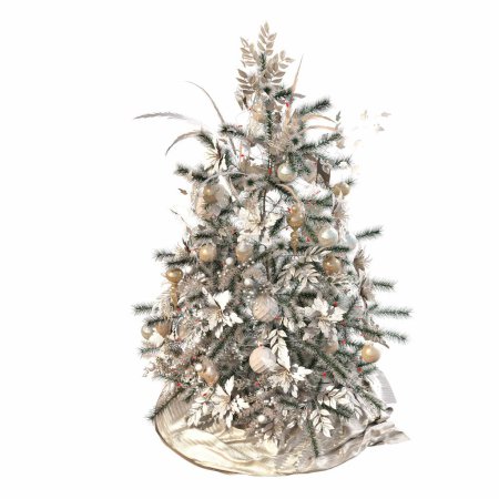 Foto de Árbol de Navidad con decoraciones, aislado sobre fondo blanco, ilustración 3D, renderizado cg - Imagen libre de derechos