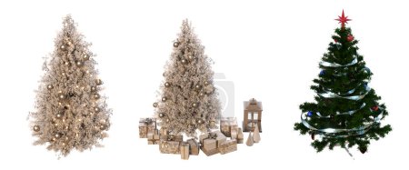 Photo for Set of Christmas trees with decorations, isolated on white background, 3D illustration, cg render - Royalty Free Image