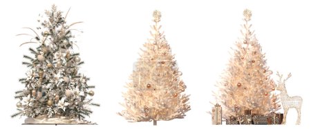 Foto de Conjunto de árboles de Navidad con decoraciones, aislado sobre fondo blanco, ilustración 3D, cg render - Imagen libre de derechos