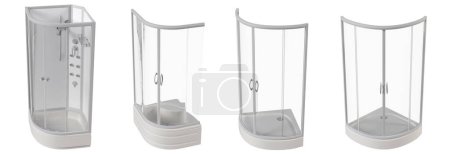 Foto de Cabinas de ducha aisladas sobre fondo blanco, ilustración 3D, renderizado cg - Imagen libre de derechos