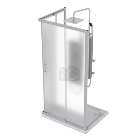 Foto de Cabina de ducha aislada sobre fondo blanco, ilustración 3D, renderizado cg - Imagen libre de derechos