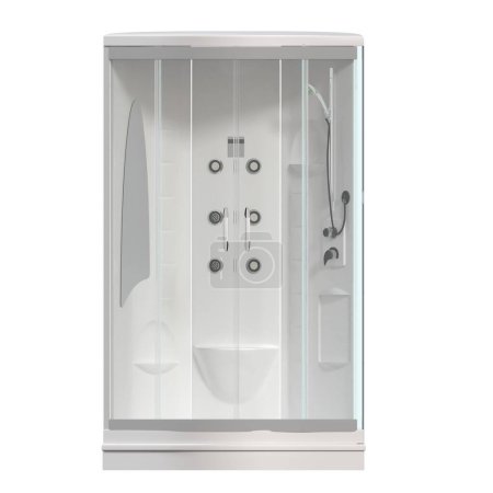 Téléchargez les photos : Cabine de douche isolée sur fond blanc, illustration 3D, rendu cg - en image libre de droit