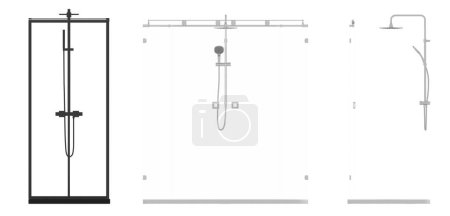 Foto de Cabinas de ducha aisladas sobre fondo blanco, ilustración 3D, renderizado cg - Imagen libre de derechos