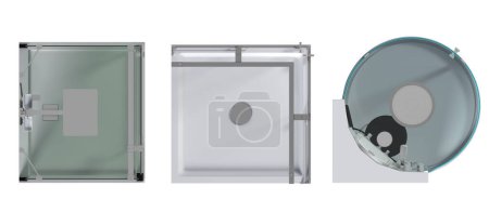 Téléchargez les photos : Cabines de douche isolées sur fond blanc, illustration 3D, rendu cg - en image libre de droit