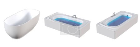 Foto de Conjunto de bañeras aisladas sobre un fondo blanco, ilustración 3D, y un renderizado CG - Imagen libre de derechos