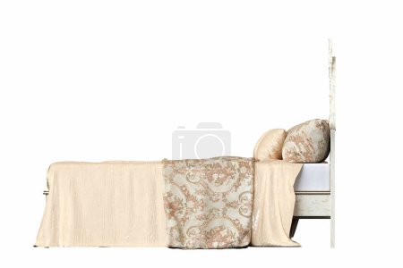 Foto de Cama doble aislada sobre fondo blanco, muebles de interior, ilustración 3D - Imagen libre de derechos