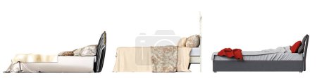 Téléchargez les photos : Ensemble de lits isolés sur fond blanc, mobilier d'intérieur, illustration 3D - en image libre de droit