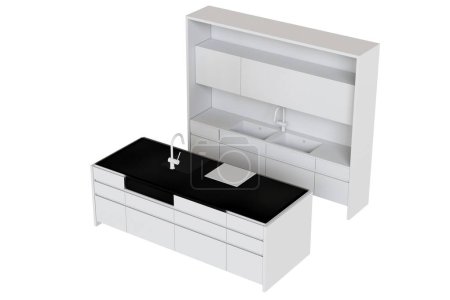 Foto de Muebles de cocina aislados sobre un fondo blanco, ilustración 3d, cg render - Imagen libre de derechos