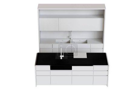 Foto de Muebles de cocina aislados sobre un fondo blanco, ilustración 3d, cg render - Imagen libre de derechos