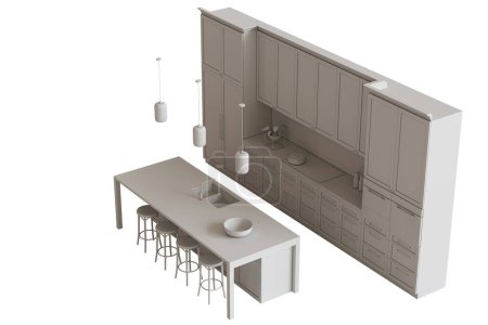 Téléchargez les photos : Meubles de cuisine isolés sur fond blanc, illustration 3d, rendu cg - en image libre de droit