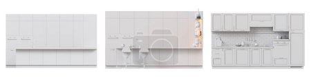 Téléchargez les photos : Meubles de cuisine isolés sur fond blanc, illustration 3d, rendu cg - en image libre de droit