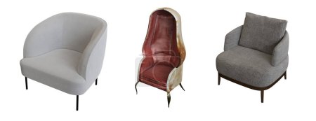 Téléchargez les photos : Ensemble de fauteuils isolés sur fond blanc, mobilier d'intérieur, illustration 3D - en image libre de droit