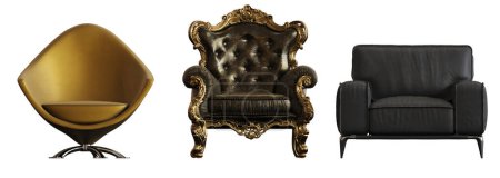 Photo for Set of armchairs isolated on white background, interior furniture, 3D illustration - Royalty Free Image