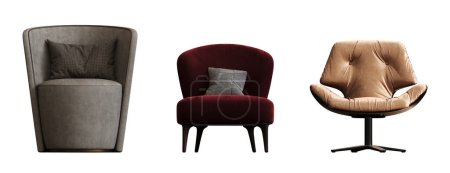 Téléchargez les photos : Ensemble de fauteuils isolés sur fond blanc, mobilier d'intérieur, illustration 3D - en image libre de droit