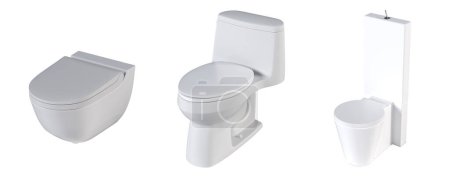Téléchargez les photos : Ensemble de cuvettes de toilette sur fond blanc - en image libre de droit