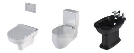 Téléchargez les photos : Ensemble de cuvettes de toilette sur fond blanc - en image libre de droit