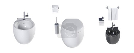 Photo for Set of toilet bowls on white background - Royalty Free Image