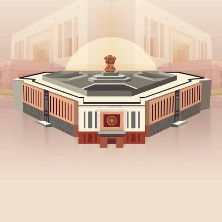 Foto de Nuevo Parlamento de la India, Nueva Delhi. Símbolo de la Constitución de la India. Plantilla para invitación - Imagen libre de derechos