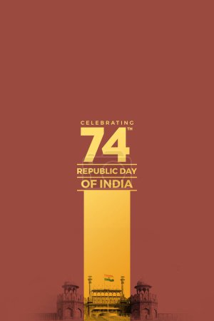 Téléchargez les photos : 26 janvier, célébration de la 74e Journée de la République de l'Inde. Emblème de l'Inde. Red Fort de Delhi. Modèle de conception d'affiche créative. - en image libre de droit
