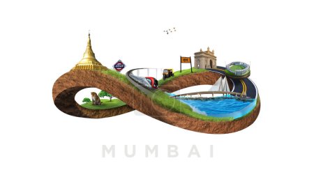 Photo for Mumbai: City of Dreams. Through iconic landmarks like the Gateway of India, Bandra Worli Sealink, Pagoda, and National Park, the city captures the vibrant energy of the city and its diverse culture. 3D - Royalty Free Image