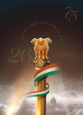 Téléchargez les photos : Nouvel emblème de l'Inde 2022. Look 3D et design d'affiche créatif pour le 26 Janvier, Jour de la République de l'Inde. - en image libre de droit