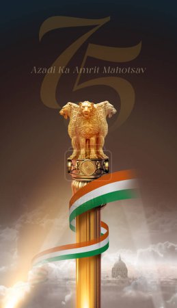 Téléchargez les photos : Nouvel emblème de l'Inde 2022. Look 3D et design d'affiche créatif sur la sion de 75 ans de l'indépendance de l'Inde. - en image libre de droit