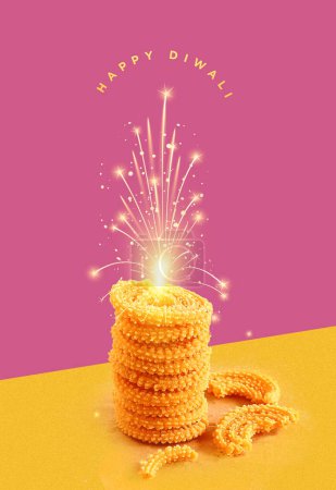 Téléchargez les photos : Happy Diwali concept, Une représentation créative de la nourriture Diwali sous la forme de craquelins - en image libre de droit
