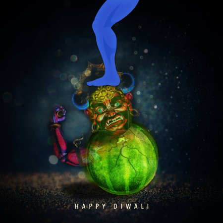 Téléchargez les photos : Happy Diwali : Choti Diwali et Krishna avec Narak Chaturdashi. Un concept créatif pour les affiches Diwali et les cartes de vœux. - en image libre de droit