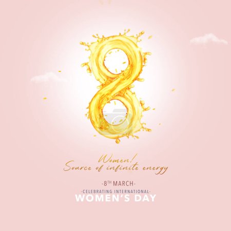 Téléchargez les photos : Joyeuse Journée internationale de la femme. Le 8 mars. Illustration 3D créative et conceptuelle représentant le pouvoir infini des femmes. Creative est utile aux compagnies pétrolières pour l'image de marque, la publicité et les médias sociaux. - en image libre de droit