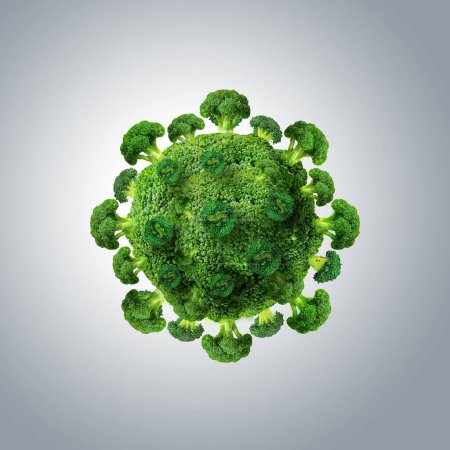 Téléchargez les photos : Brocoli vs Coronavirus. Un regard 3D créatif sur le virus sain. Végétarien. Lutte contre Corona. - en image libre de droit