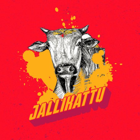 Schöne, niedliche Illustration Jallikattu Kangayam Rinder Bullen auf Pongal Erntefest Bullen Zähmung Sport