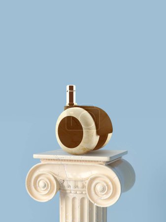 Un roulette en pierre de marbre sur un piédestal de colonne antique isolé fond de pièce de musée, plate-forme pilier grec classique, rendu 3d