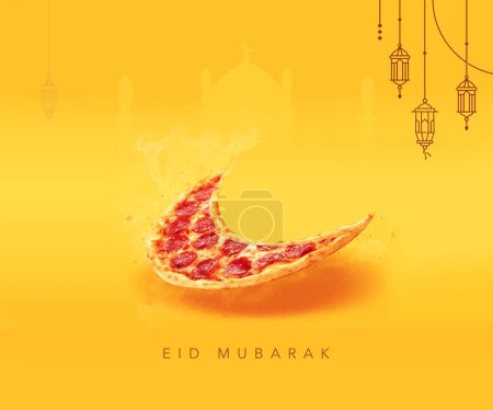 Téléchargez les photos : Eid Moubarak : une pizza créative en 3D pour l'image de marque, la conception d'affiches, la publicité, etc.. - en image libre de droit
