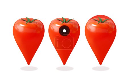 Téléchargez les photos : Une icône de localisation 3D créative faite avec de la tomate pour les concepts publicitaires, cartographie de localisation, bannières, etc.. - en image libre de droit